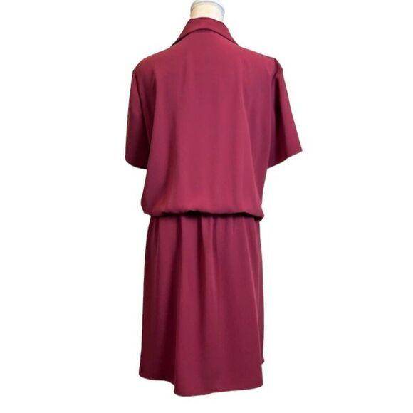 Amanda Uprichard Leonard Dress Blouson Collared Elastic Waist Wine Color Size 2X - Picture 5 of 11